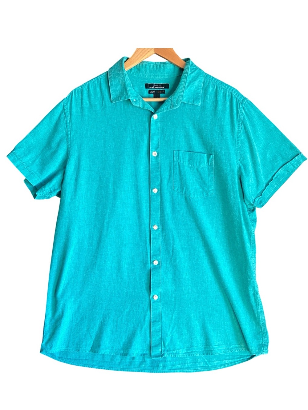 Marc Anthony | Linen Blend Luxury Slim Fit Short Sleeve Button Up | Size L